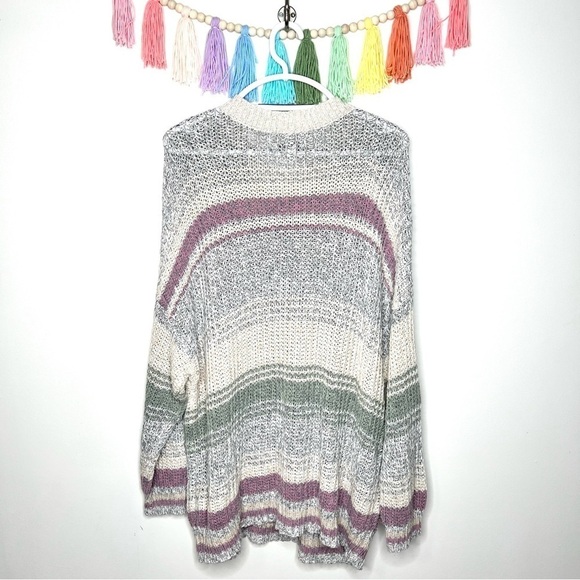 American Eagle Oversized Slouchy Knit Stripe Purple Blue Crewneck Sweater XL - Picture 9 of 14